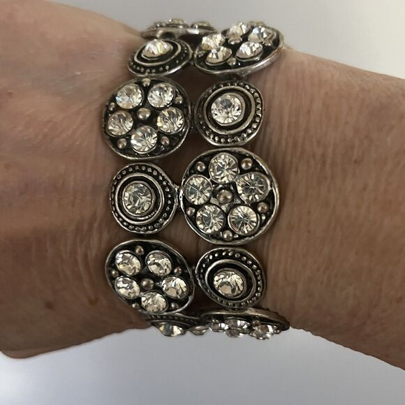 Unbranded Bracelet Womens Silver Black Rhinestone Elastic Band Evening Party - Picture 1 of 9